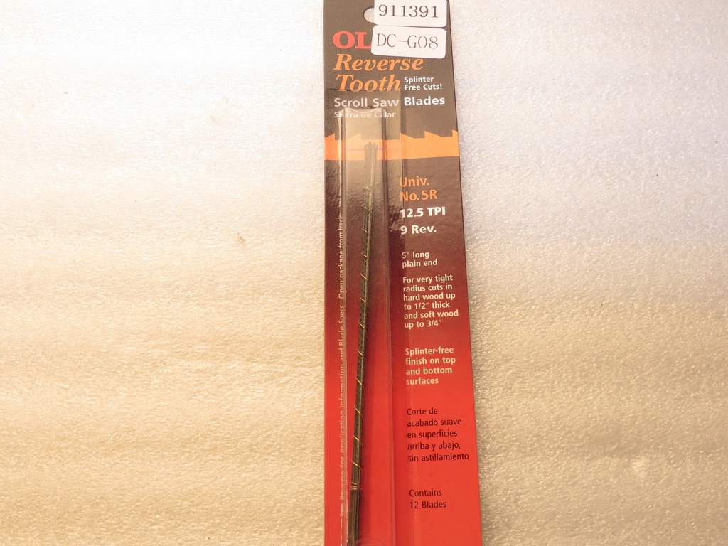 [911391] Milled Scroll Saw Blades (5R Reverse Skip Tooth Blades - 12 Blades)